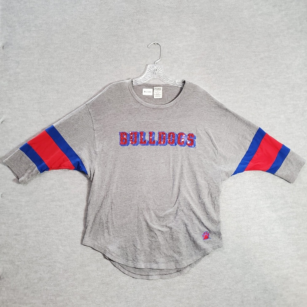 Fresno State Bulldogs Women Top Medium Gray Sequin Oversize Victoria Secret PINK